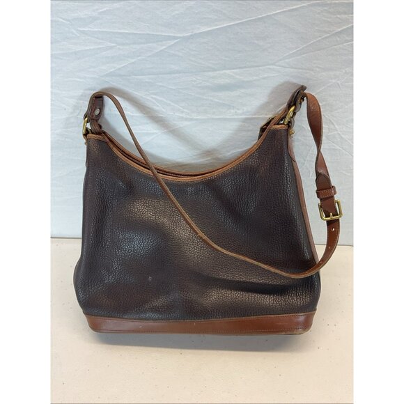 EUC VTG‎  Dooney & Bourke Black Tan Tumbled Pebbled Leather Hobo shoulder Bag - Picture 3 of 16